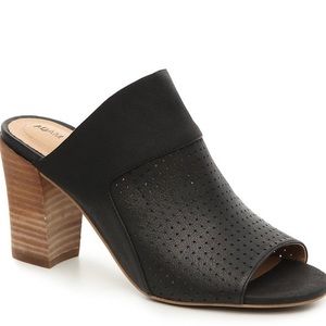Adam Tucker Open Toe Mule Womens Size 9M Black Leather Mylee 3.5" Heel